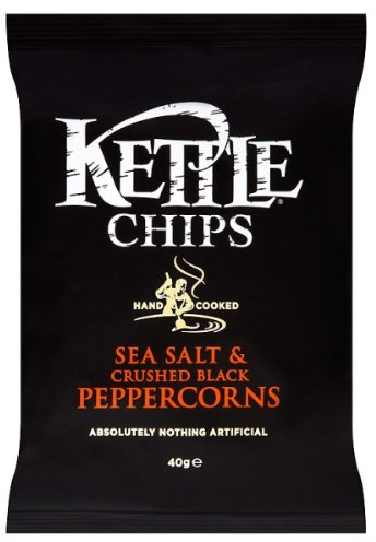 KETTLE Chips Sea Salt & Crushed Black Peppercorns 40g (Pack of 18 x 40g)