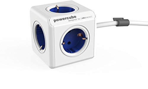 Power-Würfel Extended EU blau, Steckdosenwürfel mit 5 Steckdosen, Schreibtisch-Montage Kit und 1,5m Kabel, 230V, 10A max.