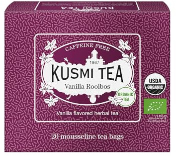 Kusmi Tea Rooibos Vanille Bio - Rotbusch Bio Tee im Beutel mit Vanille Aroma - Runde, edle Teemischung mit süßem Vanilla Geschmack - Koffeinfrei - Packung mit 20 Musselin Teebeuteln
