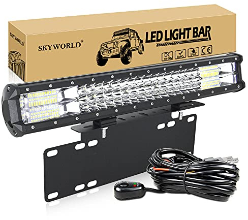SKYWORLD 20 Zoll 288W LED Arbeitsscheinwerfer Mit 12V Kabelbaum Kit, Light Bar Kennzeichenhalter Front Stoßstange Bull Bar, LED Zusatzscheinwerfer für 4x4 Auto Offroad Truck Traktor LKW KFZ