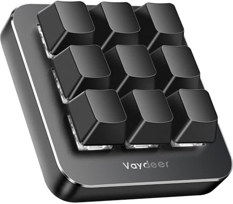 VAYDEER One Handed Macro Keyboard Mechanical, Programmable Keypad Gaming 9 Keys Fully Adjustable, Multifunctional USB Macro Keypad, Mini PC Key Device Compatible with Mac OS, Windows, Vista (Black)