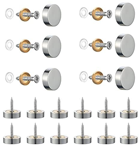 Lot de 20 vis en acier inoxydable brossé avec capuchons décoratifs pour miroirs, tables, assiettes, armoires, panneaux en verre Argenté 14 mm