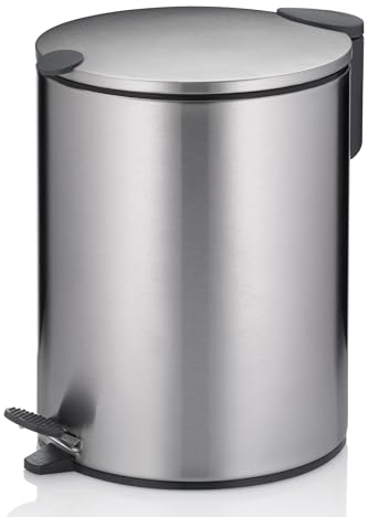 kela Seau à cosmétiques 5l argent mat, couvercle Silent-Close, poubelle à pédale en inox salle de bains MATS, poubelle de salle de bains avec seau intérieur et anse de transport