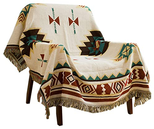 Zibaobeter Aztec Navajo Wurfdecke Böhmische Tribal Ethnische Geometrische Musterdecke Mit Quasten Geeignet Für Sofa/Bett/Outdoor (90x90cm/ 35.4x35.4in)