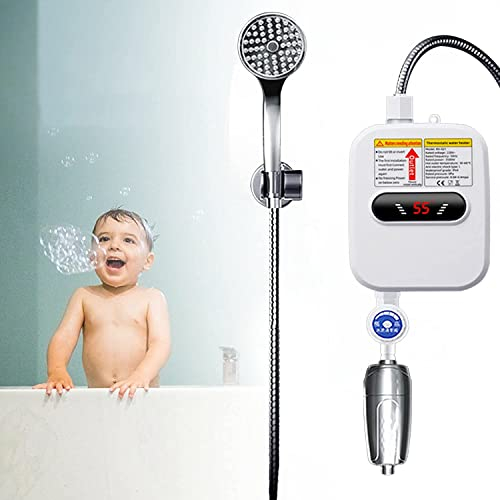 Chauffe-eau électrique 3500 W - Mini chauffe-eau instantané à suspendre - Affichage LED - Température réglable IPX4 - Étanche jusqu'à 55 °C - Pour cuisine, jardin, salle de bain, caravane