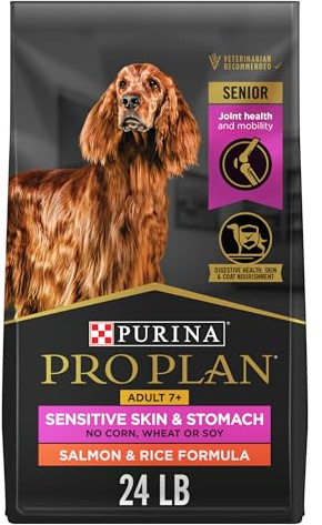 Purina Pro Plan Sensitive Skin and Stomach Dry Dog Food Senior Adult 7 Plus Salmon and Rice Formula - 24 lb. Bag