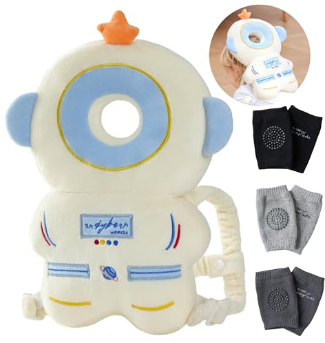 Feidoog Baby huvudskydd kudde ryggsäck med 3 baby knäskydd för promenader och krypning, astronauter
