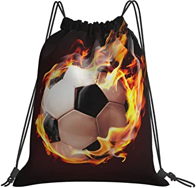 Hushuigeee Football On Fire Fliegender Kordelzug-Rucksack, Unisex-String-Tasche, Sport-Sporttasche, lässiger Tagesrucksack, Kordelzug-Sackpack