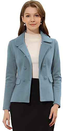 Allegra K Blazer informal estilo peplum con botones y cuello de Peter Pan para mujer Gris azul S