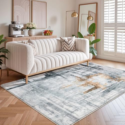 Tinyboy-hbq Area Rug Living Room Rugs Grey Modern Luxury Rug Soft Short Pile Carpet Modern Style Decorative Rugs for Living Room Bedroom (Grey/gold, 120 x 160 cm)