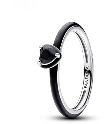 Pandora ME Bague Cœur en argent sterling avec cristal noir et émail noir, taille 54