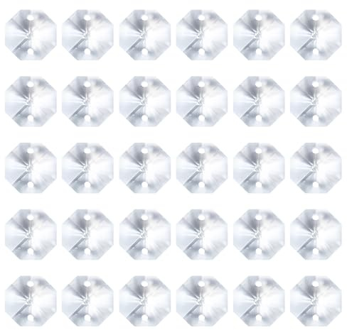PATIKIL Pendenti in Cristallo K9 a Forma Ottagono con 2 Fori, 30Pz Prismi per Lampadari da 14 Mm Parti Ornamenti Perline Pendenti per Decorazioni Artigianali Fai-Da-Te, Trasparenti