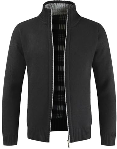 Shuanghao Cárdigan de Punto para Hombre，con Cremallera y Bolsillo,Manga Larga,Cálido Suéter Grueso，Casual,Moda,Suave,con Forro Polar,Hombre Chaqueta Otoño Invierno Negro M