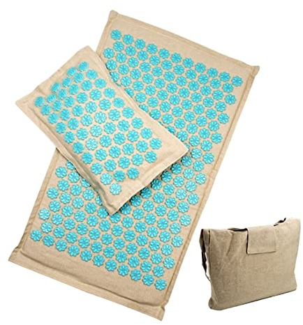 DUnLap Massagekissen Kokosnussfaser Akupressur Matte Rückenfuß Massage Matte mit Kissen Set Entspannung Stress Relief Spike Akupunktur Matte Kissen Massagekissen (Size : Blue 3 Sets)