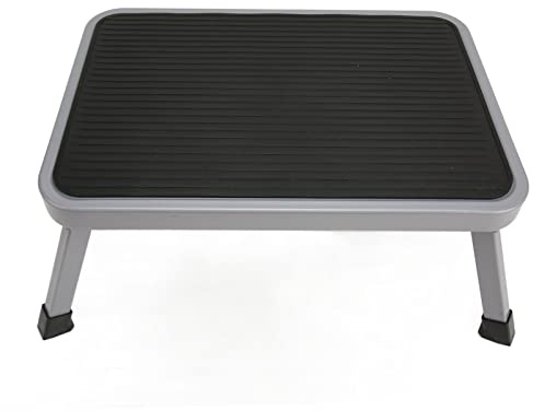 Metal Step Stool,Portable Foot Stool with Reflective Handle,Folding Step Stool Lightweight Heavy Duty Sturdy Alloy Thick Rubber Feet Handle 1 Step Ladder Stool for Kids Adults