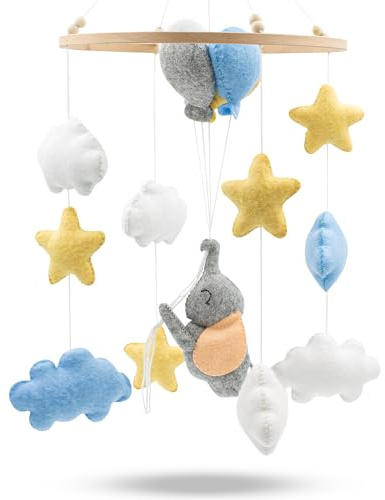 Baby mobile kleine Elefant – Baby Mobiles mit Holzring und süßen Tierchen – Perfektes Mobile für Babybetten oder als Babyzimmer Deko.