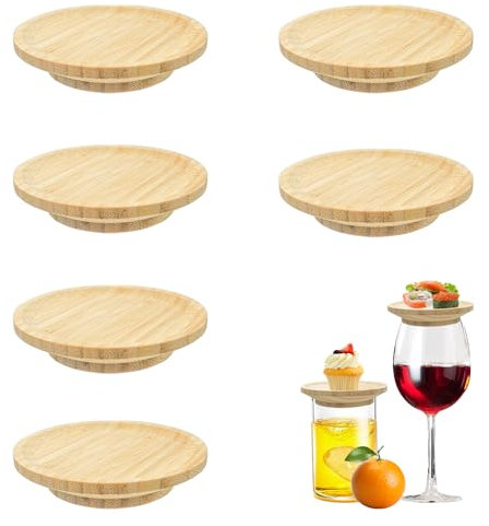 TTQiAnJ 6 Pièces Vin en Bois Assiette De Charcuterie en Verre,10 x 10 x 2 cm Verre à Vin En Bambou Décoration pour Charcuterie Desserts,Apéritifs