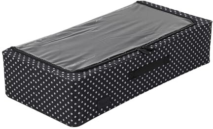 Periea 'Casey' Underbed Storage Boxes with Lids - Foldable, Stackable, and Space-Saving Organiser to Keep Your Space Tidy and Clutter-Free - Black with White Polka Dots - Medium