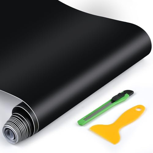 ZGONOUY 30×300cm Auto Folie Selbstklebend, Autofolie Matt Schwarz mit Installationszubehör, Folie Auto Innenraum Autos Folierung Blasenfrei Lackschutzfolien