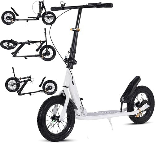 City Roller Erwachsene 150 Kg Tragkraft 290Mm Big Wheel Scooter, Klappbarer Cityroller Mit Handbremse Und Bremse, Tretroller Kinder Ab 7, Höhenverstellbar Kickscooter 1