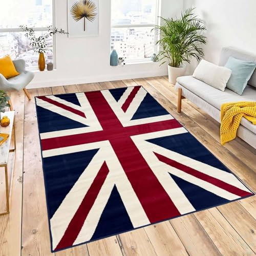 Union Jack British Flag Rug Premium Quality UK Themed Carpet Soft & Durable for Home Living Room & Bedroom Non-Slip Design (160x230 CM)