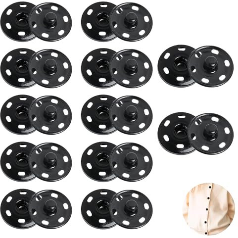 12 PCS Snap Fasteners, Press Studs Snap Fasteners, Press Studs for Clothing, Large Press Studs for Clothing, for Purse, Handbag, Clothes, Shoes and Hats Sewing Repair (Black)
