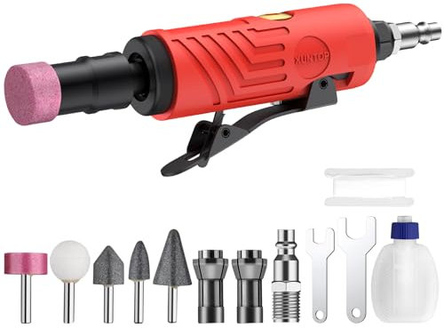 XUNTOP Amoladora Angular 25000RPM Amoladora Recta con Botella de Aceite Vacía y Pinzas de 1/4 y 1/8 Amoladora Recta de Aire con Escape Trasero para Pulido,Alisado de Bordes,Desbarbado