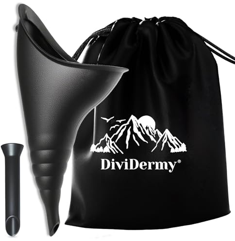 DiviDermy Urinario Portatil Mujer, Reutilizable Urinario Mujer, Orinal Femenino Plegable, Embudo De Silicona para Mujeres De Pie para Orinar, con Bolsas de Cordón, Inodoro Viajes Accesorios, Negro
