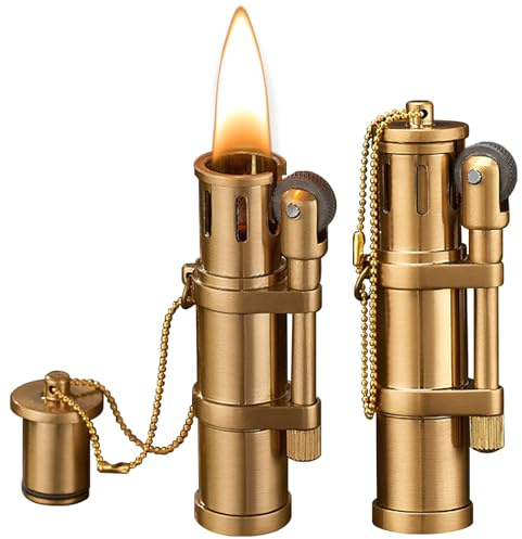 Behogan 2 Stücke Vintage Messing Feuerzeug, Kerosin Feuerzeug, Nachfüllbar, Jet Flamme Feuerzeu g für Küche Camping(Kein Kerosin)