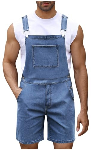 RUMAOZIA Salopette en jean pour homme - Short d'été - Combinaison en jean - Salopette cargo baggy - Pantalon de travail court - Coupe ample - Vintage - Avec poches