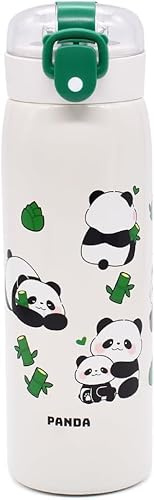 Panda Botella Termica, 500ML Taza Térmicas para Niños Térmica de Acero Inoxidable Gran Capacidad Botellas Tazas Térmicas con PajitaTérmico Botella de Agua Fip-top para Deporte Colegio