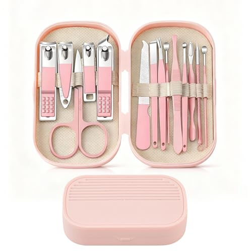 ILOVMUP - 14PCS Nail Clippers Kit, Pink Manicure Set, Pedicure Set,Cuticle Trimmer Grooming Kit, Professional Stainless Steel Nail Care for Men, Women with Storage Travel Case