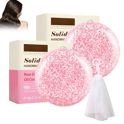Lot de 2 savons à shampoing rose - Doux et solide - Avec parfum naturel de rose - Pour cheveux souples et brillants - Barre de shampoing pour le lavage quotidien des cheveux - Idéal pour les voyages