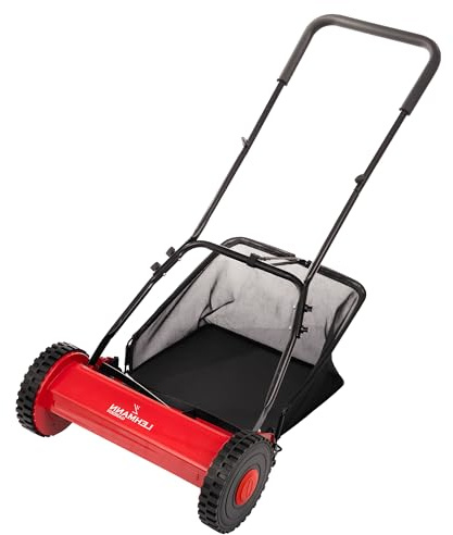 LEHMANN Spindelmäher 40 cm mit Fangkorb 15 L – Handrasenmäher ohne Strom, mechanischer Rasenmäher manuell mit 5 Messern, einstellbare Schnitthöhe 15–43 mm, klappbarer Griff