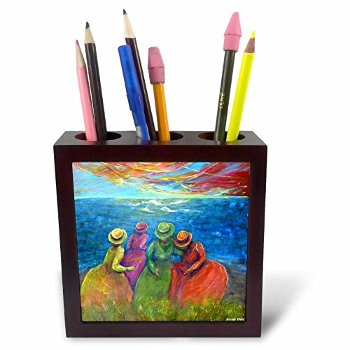 3dRose ph_66357_1 Frolic, 4 Seaside Sisters Visit The Seascoast-Tile Pen Holder, 5-Inch