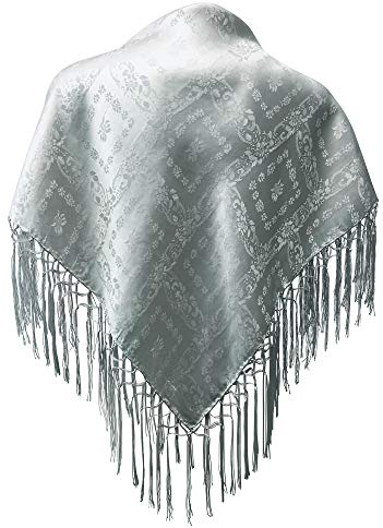 Dirndl-Trachtentuch Seidentuch Tuch silber 75x75cm Dirndltuch Seide Fransentuch für Tracht Trachtenseidentuch mit Fransen Schultertuch Halstuch silk clouth hochwertigste Qualität!