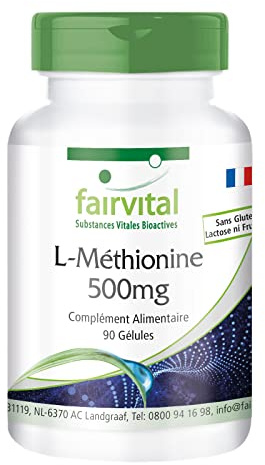 fairvital L-metionina 500mg, 90 cápsulas, ALTA DOSIS, VEGANO, aminoácido
