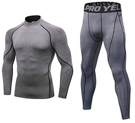 Mens Thermal Underwear Set Stand Collar Tops and Wicking Long Johns Winter Warm Base Layer for Skiing