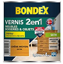 BONDEX - Vernis - Protège et Embellit le Bois - Satin - 0,25l - Chêne moyen