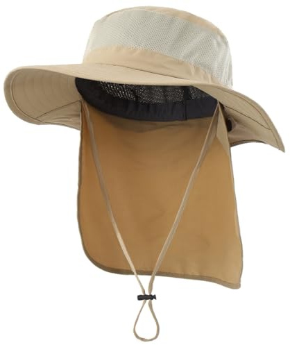 Decentron Men's Fishing Hat with Neck Cover UPF 50+ Sun Protection Bucket Hat for Outdoor Hunting Gardening Safari Khaki