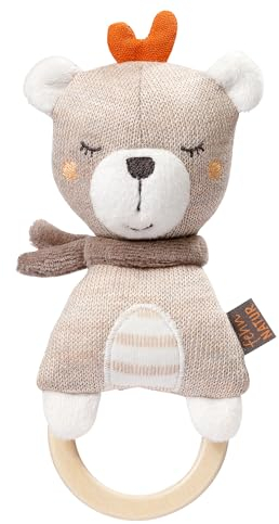Fehn 052138 Holz-Greifling Teddy fehnNATUR – Greifling mit Holzring & Rassel – fördert gezieltes Greifen & Motorik – treuer Begleiter für Babys & Kleinkinder ab Geburt