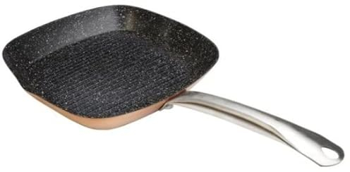 WECOOK! Professional Grill Asador Inducción Rayas 28 X 28cm, Antiadherente QUANTANIUM Ecológico sin PFOA, Aluminio Forjado, Mango Acero, Color Cobre, Apta Todas las Cocinas Vitrocerámica, Gas