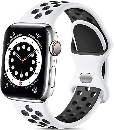Epova Silicone Sport Strap Compatible with Apple Watch Strap 42mm 44mm 45mm 46mm 49mm, Breathable Replacement Straps for Apple Watch Ultra 2/iWatch SE Series 11 10 9 8 7 6 5 4 3, White/Black, Large