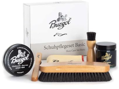 Burgol Schuhpflegeset Basic mit Schuhpomade, Schuhwachs, Rosshaarbürsten und Poliertuch: Farbe: Rot