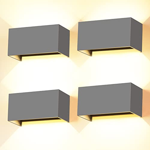 Cwycfw Lampade da parete a LED da 24 W, per interni grigi, 4 pezzi su e giù, fascio di luce regolabile, lampada da parete per esterni, luce bianca calda, 3000 K, per esterni, IP65, impermeabile
