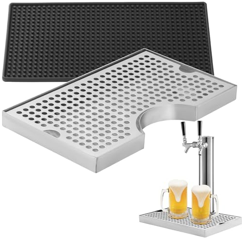 TsunNee Stainless Steel Beer Drip Tray, Removable Receiving Tray Keg Drip Tray, U Shape Beer Tower Drip Pan with Non-Slip Rubber Pad for Home Kitchen Bar Restaurant