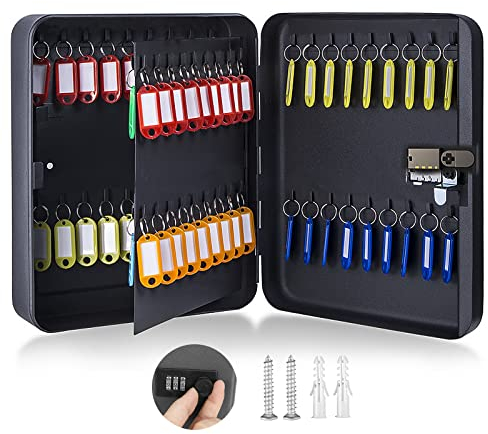 Combination Key Safe - Wall Mounted Key Box 72-key Steel Key Cabinet - Key Lock Box Outdoor with Code & 75 Key Tags Keysafe Outside Security for House Property Office Hotel (Combination Lock-72)