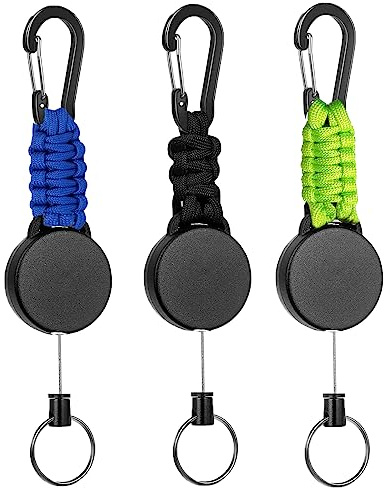3 Stücke Schlüsselanhänger Ausziehbar, Schlüsselband Ausziehbar, ausweishalter schlüsselbänder mit 60cm Stahlseil, Einziehbarer Ausweis JoJo Schlüsselkette mit Karabiner (Kombination 3)