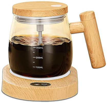 FOXNSK 400 ML Se Stesso Mescolando Caffè Tazza, Elettrico Miscelazione Tazza Alto Borosilicato Bicchiere Miscelazione Caffè Tazza con USB Riscaldamento Sottobicchiere Adatto per Caffè/Latte