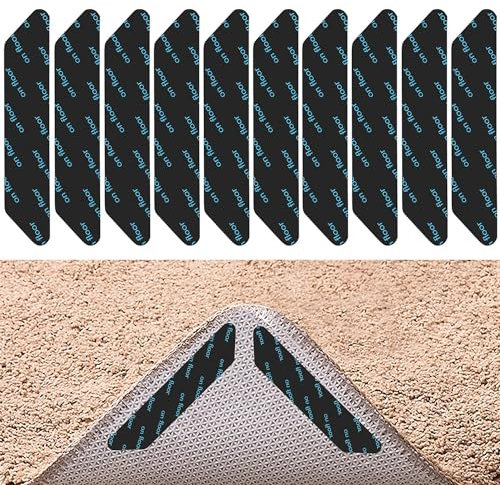 YHT 12PCS Rug Gripper for Laminate Floor,Washable and Reusable Rug Carpets Pads Tapes for Hard,Tiled,Marble Floors,Carpet Sticker to keep your Rug in Places and Stops Curling and Bunching